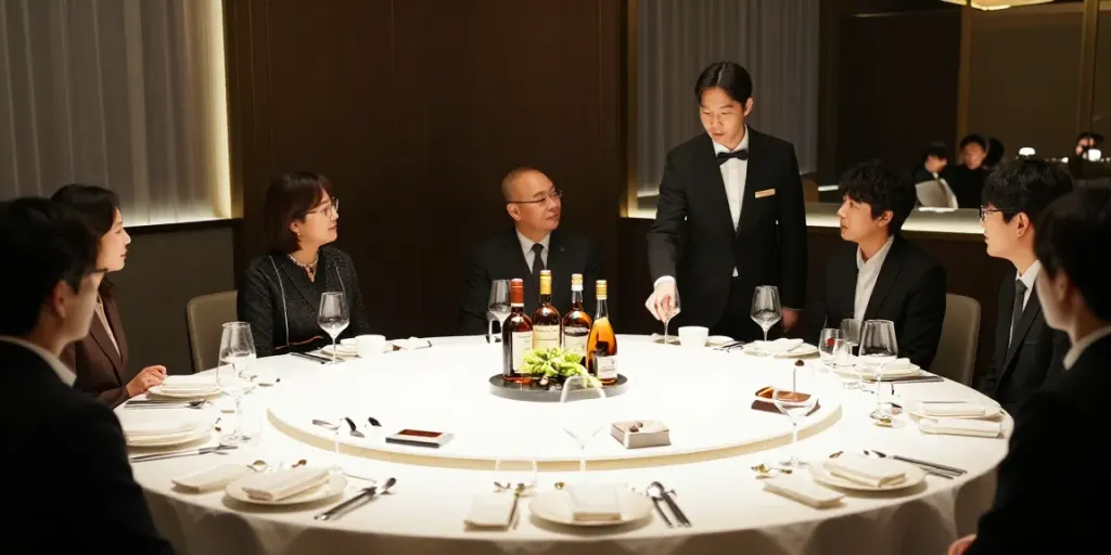 강남 구구단의 고급스러운 독립 룸, 특별한 모임에 적합한 분위기와 엄선된 테이블 세팅.