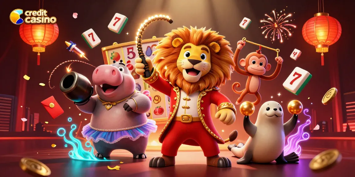 Experience thrilling gameplay at a credit card casino with dynamic characters and festive symbols.