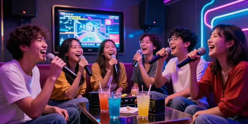 도파민 가라오케에서 친구들과 즐거운 시간을 보내는 모습