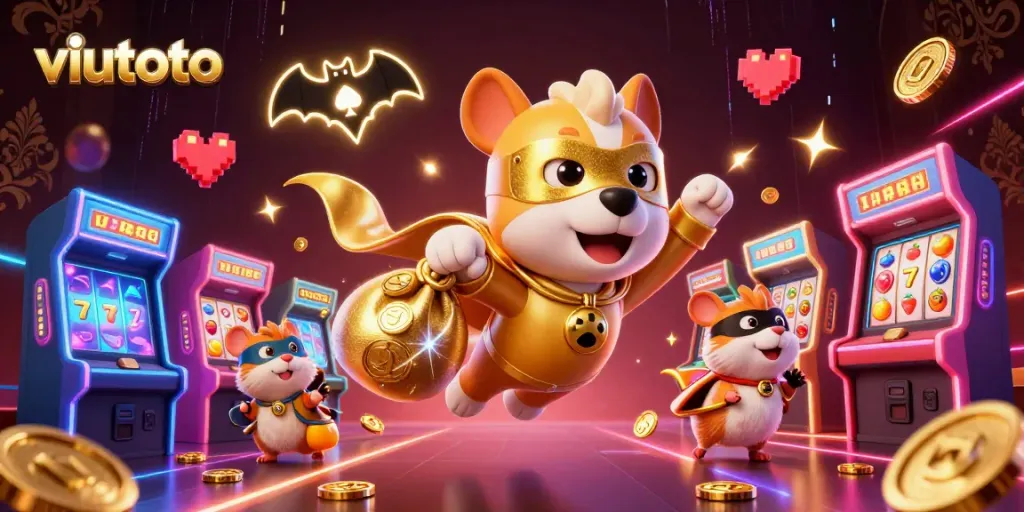 viutoto mempersembahkan super dog beraksi di kasino dengan mesin slot dan koin emas!