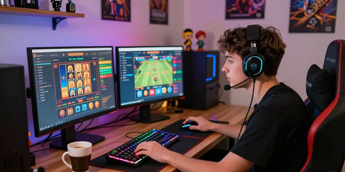 Engaging scene of a young gamer using the raja328 link for online casino games with vibrant LED setup.