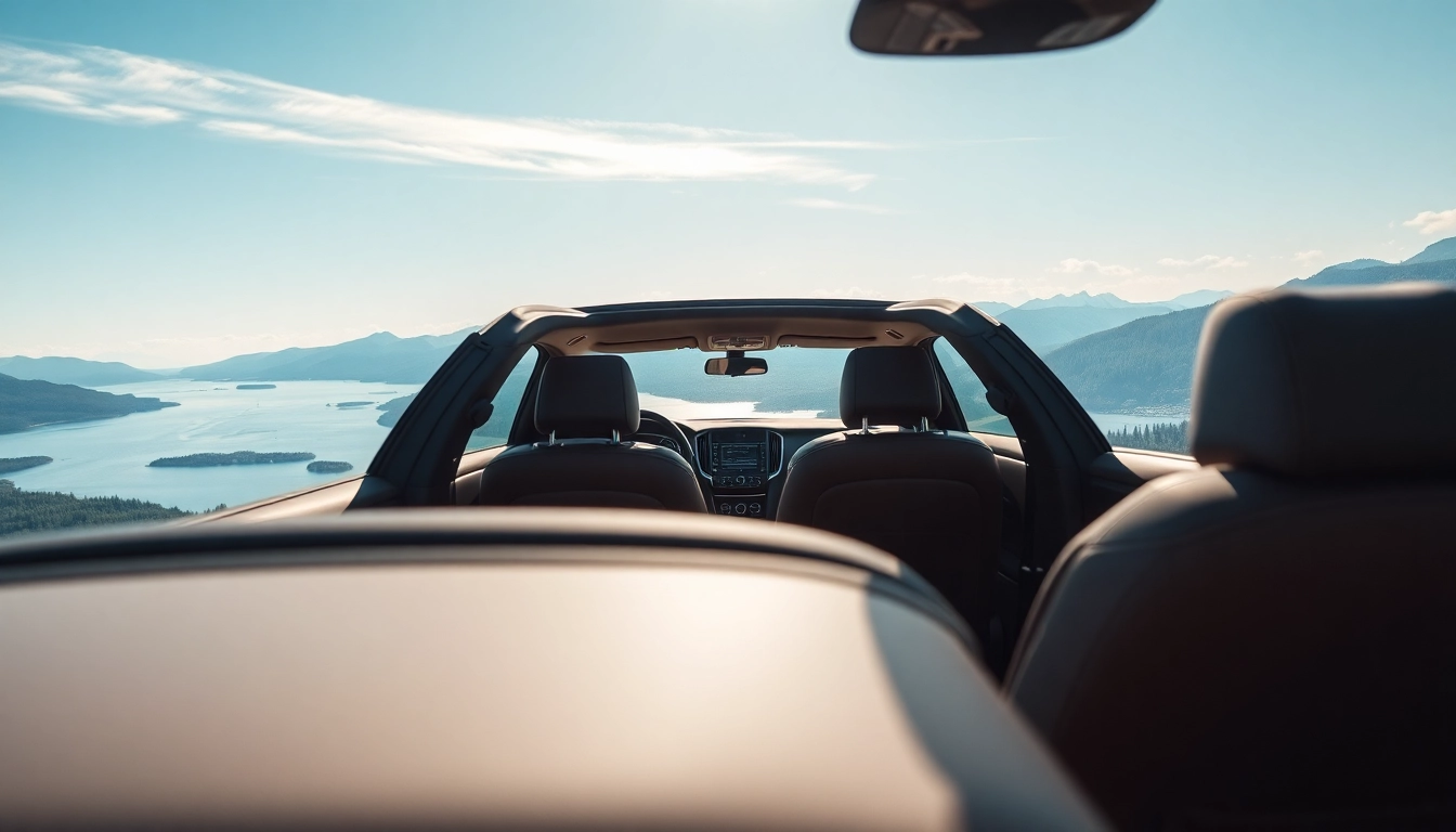 Experience luxurious seattle to vancouver car service with a plush vehicle at a scenic overlook.