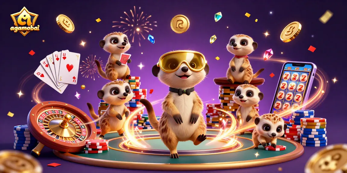 Experience agamebai excitement with meerkats engaging in vibrant casino activities and festive elements.