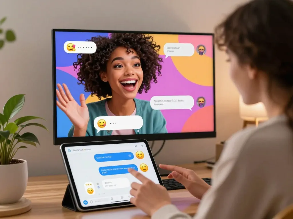 Engaging AI sex chat scene with user interacting happily with a digital avatar.