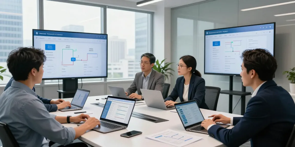 Team strategizing around an age verification system in a modern office, showcasing compliance discussions and technology.