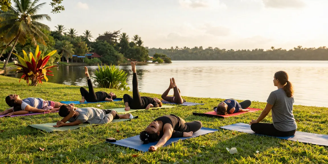 100 hour yoga teacher training sri lanka with diverse students practicing Vinyasa and Yin yoga by Koggala Lake