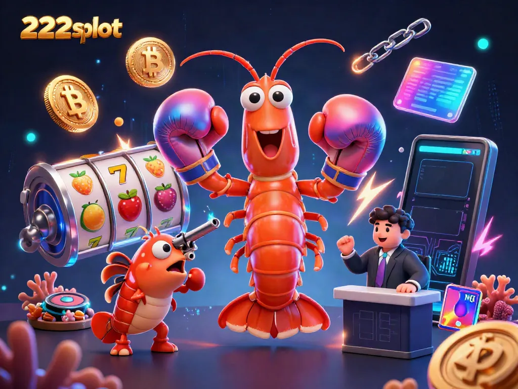 Permainan slot seru di 222slot dengan karakter udang mantis dan syukur jackpot yang bersinar.