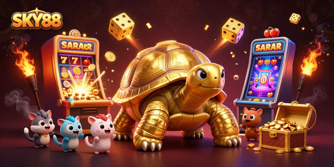 Experience thrilling gaming with SKY88 in this dynamic casino scene featuring lively characters.