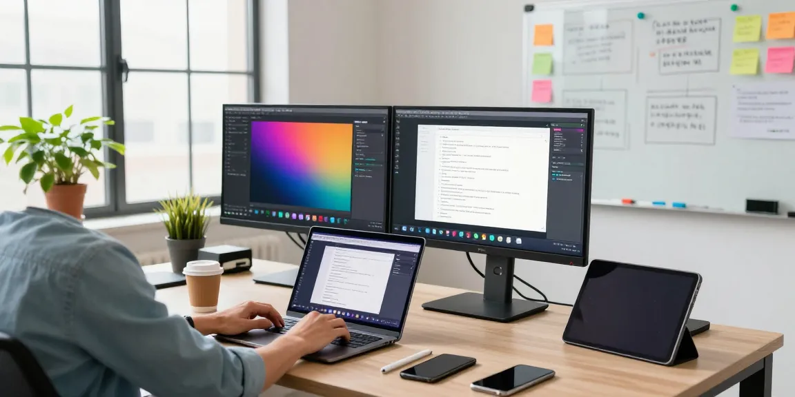 Dynamic workspace featuring a person using 截图工具 to optimize screen capture process with multiple monitors.