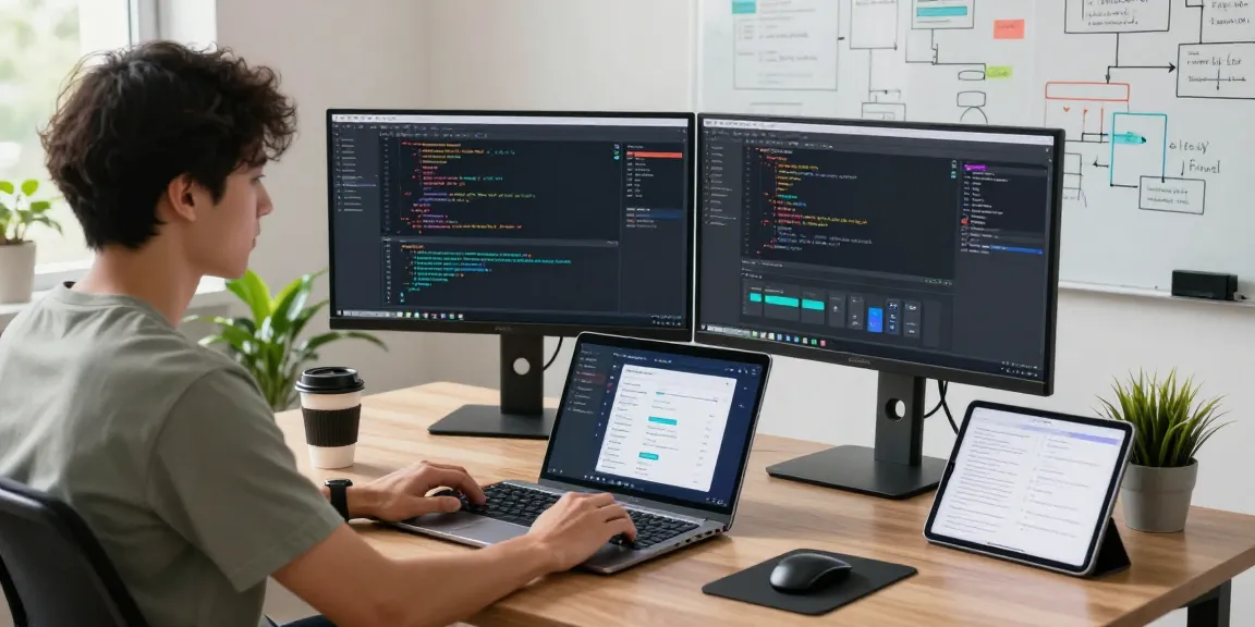 OpenClaw setup in a modern developer workspace with dual monitors and coding interfaces.