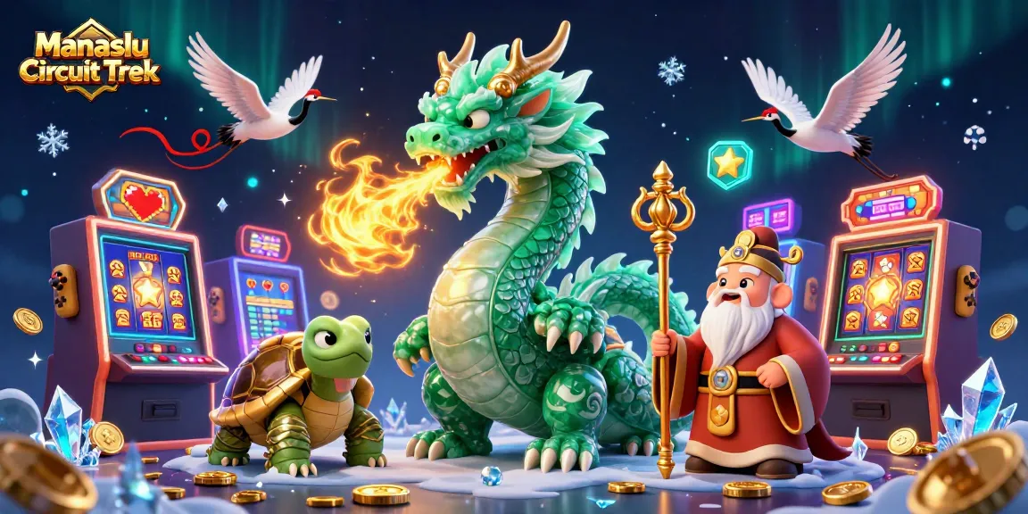 Spin to win in the Manaslu Circuit Trek casino adventure featuring vibrant dragons and dynamic gaming elements.