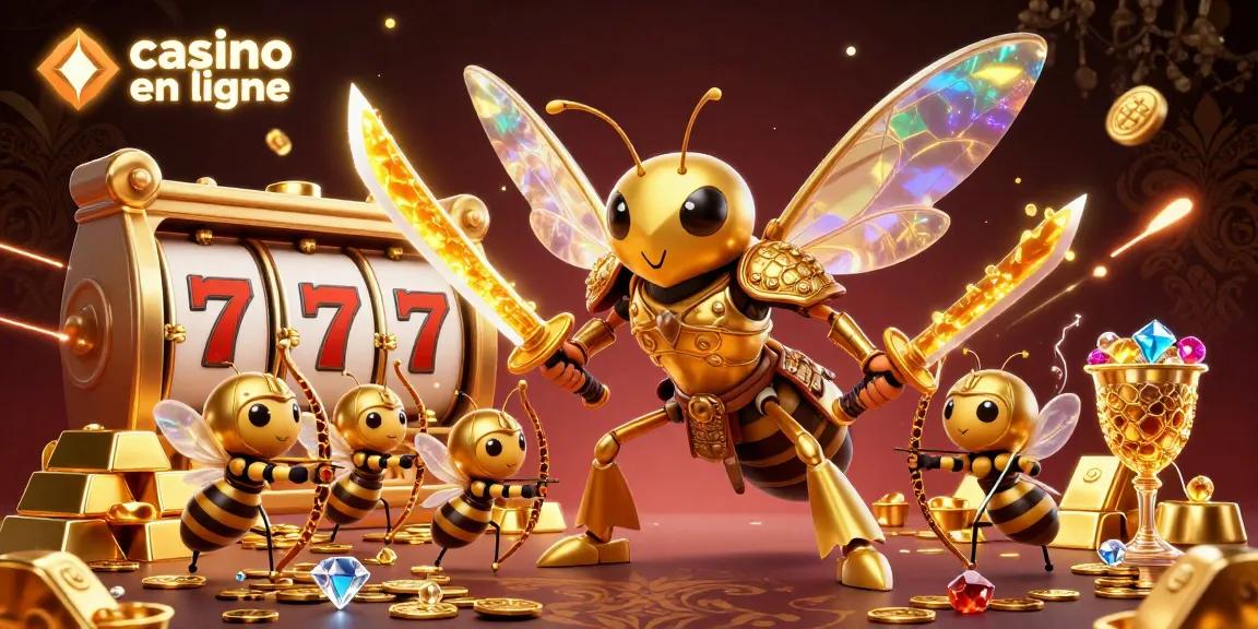 Plongez dans le monde du casino en ligne avec une scène dynamique et colorée de machines à sous et de trésors infinis.