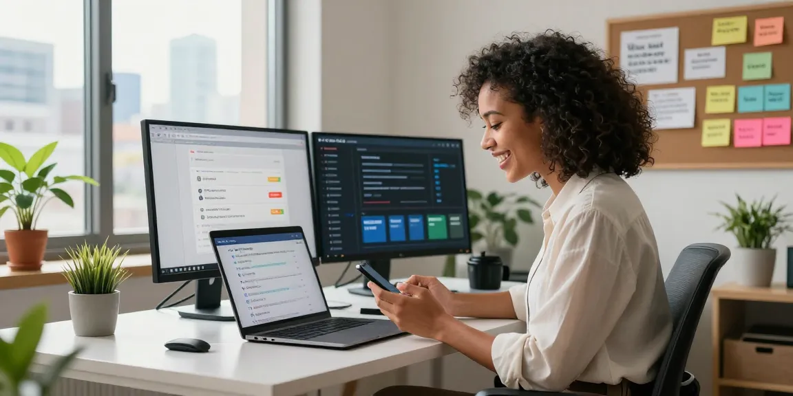Job alerts dashboard in a modern home office with a diverse professional managing their job applications.