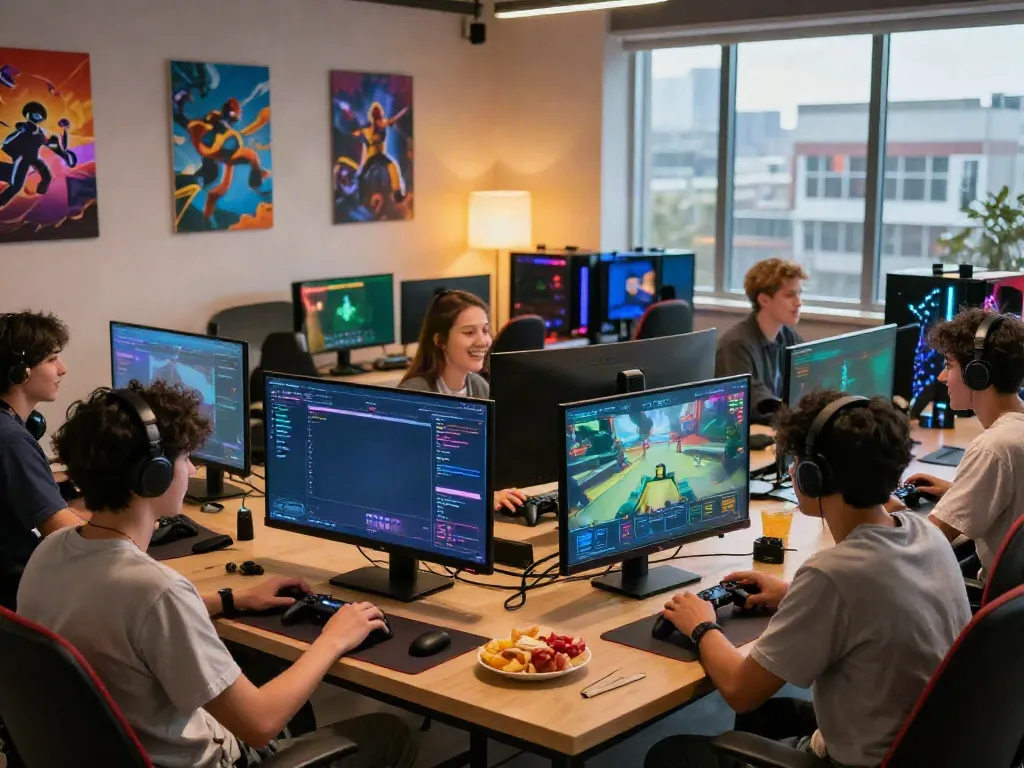 JPTOTO: Suasana bermain game yang menyenangkan dengan teman-teman di ruang modern.