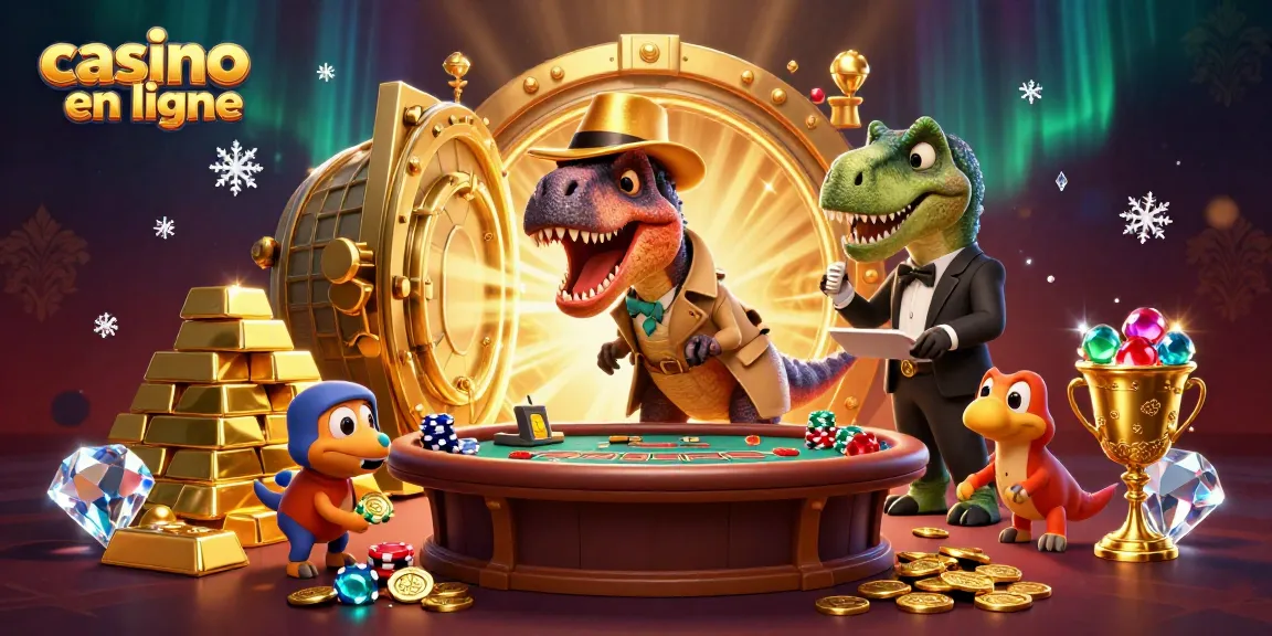 Une scène captivante de casino en ligne avec un vélociraptor et un superviseur de jeu.
