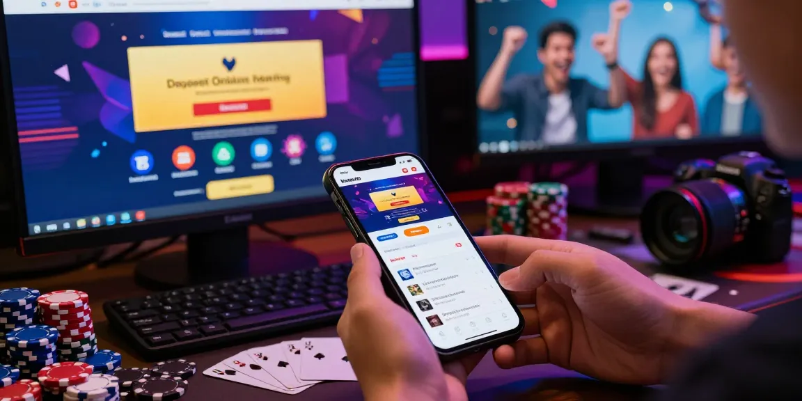 Newbet4D online betting interface on mobile device amidst gaming elements, showcasing fast deposit and withdrawal.