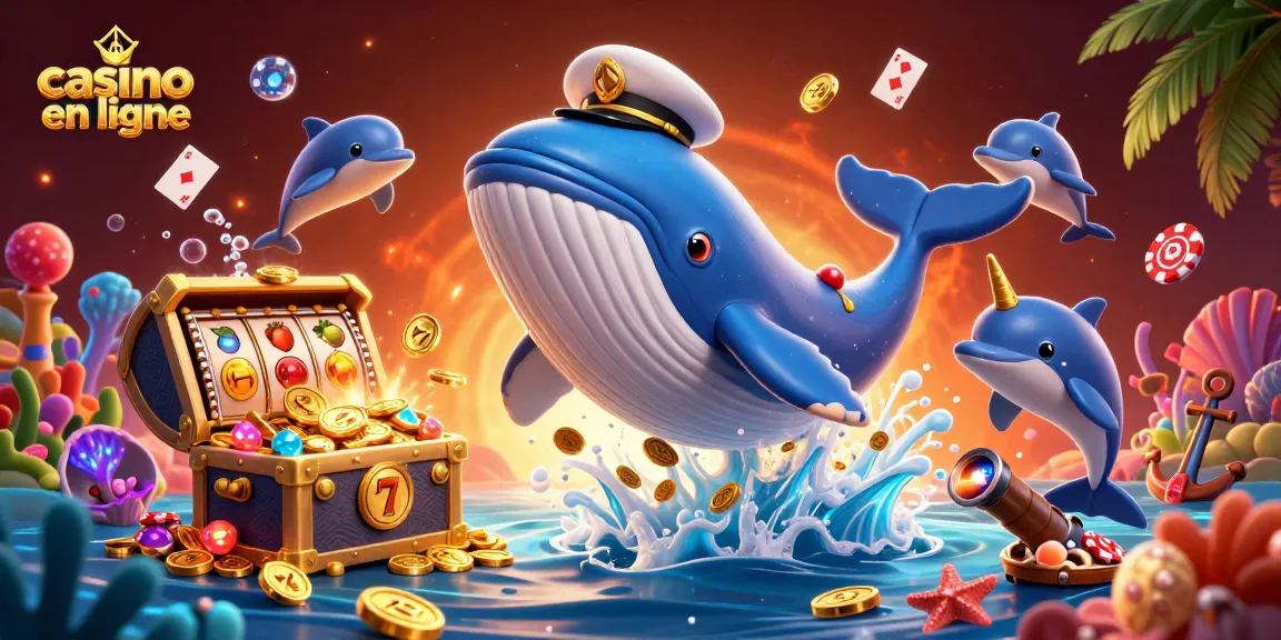 Jouez avec le casino en ligne, où un cachalot géant se fraie un chemin à travers une mer de pièces d'or.