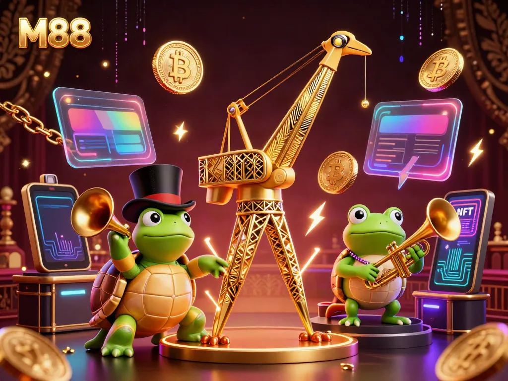 Engage with M88-themed casino excitement, featuring a vibrant illustration of a speakeasy and crypto elements.