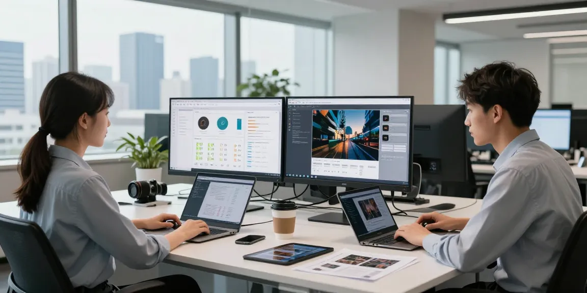 Free AI image detector in action as data scientists collaborate on image analysis at a modern workspace.