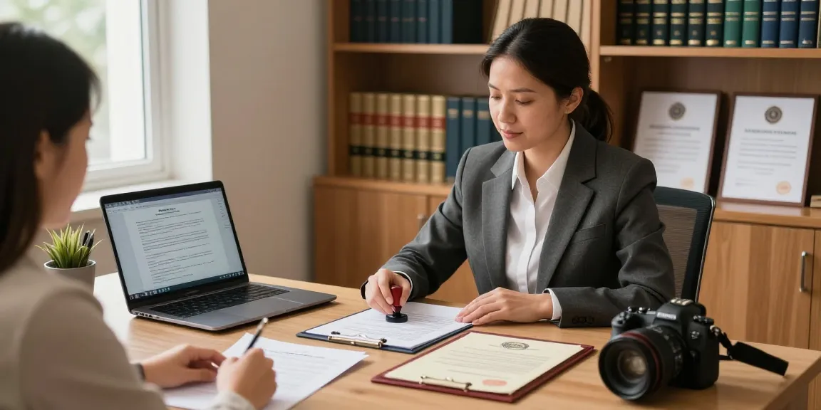 Notary public in Leicester assisting a client with document notarization in a professional office.