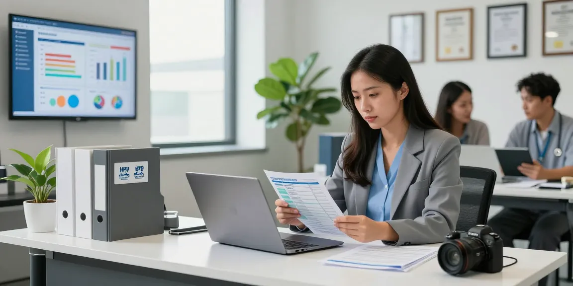 Sovereign Revenue in a bustling healthcare office where billing efficiency is prioritized, showcasing modern management.