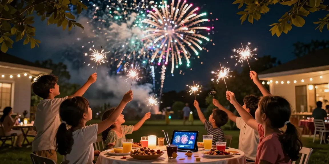 Colorful fireworks show at backyard party enjoying quality wholesale fireworks in vibrant celebration.