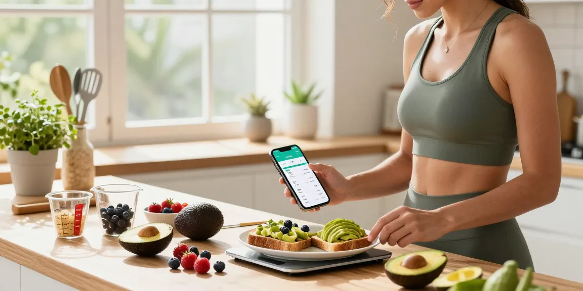 Using the best calorie tracker in a bright kitchen to prepare healthy breakfast.