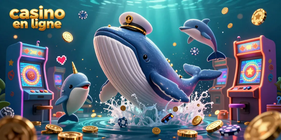 Plongez dans l'univers du casino en ligne avec une illustration 3D colorée mettant en scène des personnages marins et des éléments de jeu.