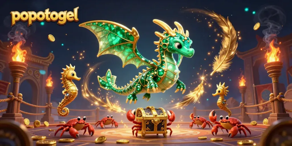 Menangkan permainan popotogel dengan ilustrasi berbeda dan uang jackpot mengelilingi karakter magis.