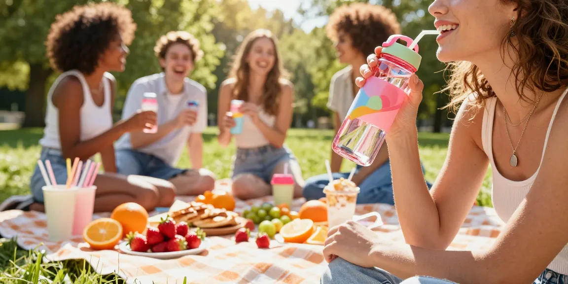Refreshing water bottle with smell ring enhances outdoor picnic flavors.