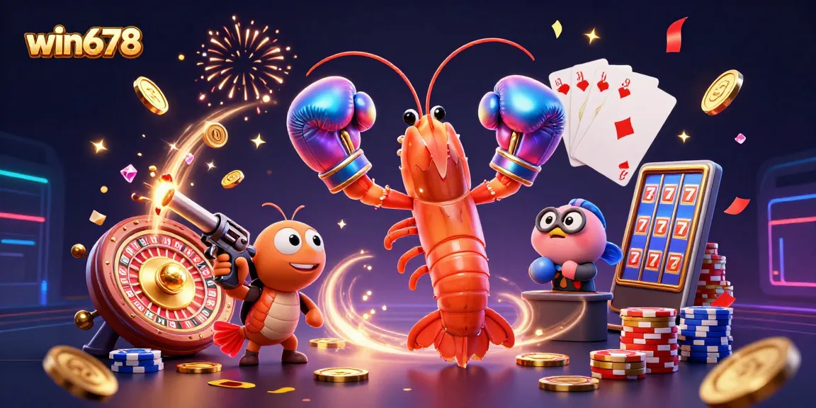 Win678 features a vibrant scene with animated characters showcasing excitement in online gambling.