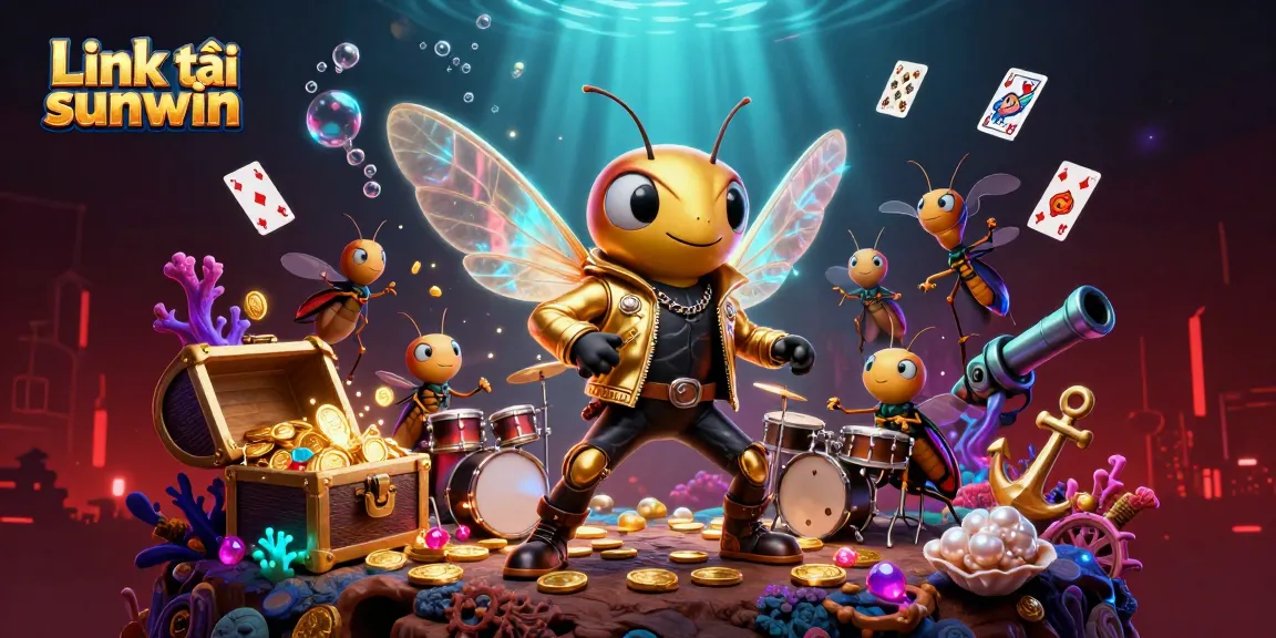 Link tải sunwin: Join the vibrant underwater casino scene with a buzzing rock star and treasure!