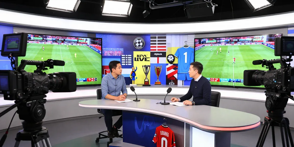 Sports analyst discussing today's matches on kooralive in a vibrant studio setting.