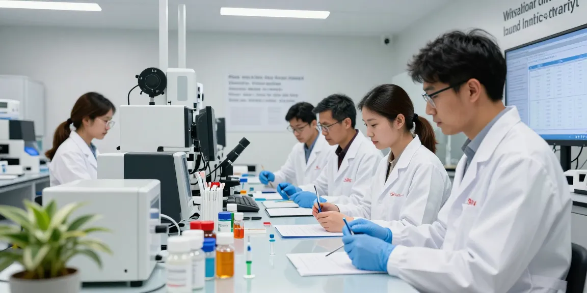 Researchers analyzing peptides and SARMs in a modern lab, showcasing swiss chems labs quality.