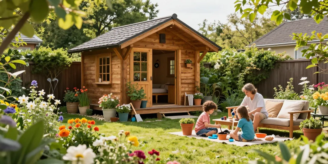 Ein Garten Haus umgeben von Blumen, Familienaktivitäten im Freien und einer einladenden Atmosphäre.