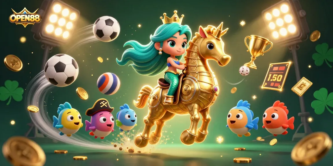 Engage in thrilling gameplay with OPEN88's vibrant 3D casino world featuring mermaids and sports elements.