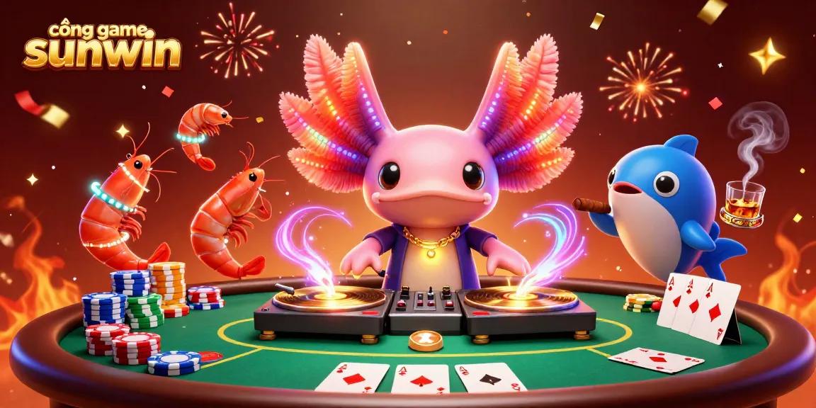Cổng game sunwin showcases a vibrant underwater casino scene with animated characters and poker elements.