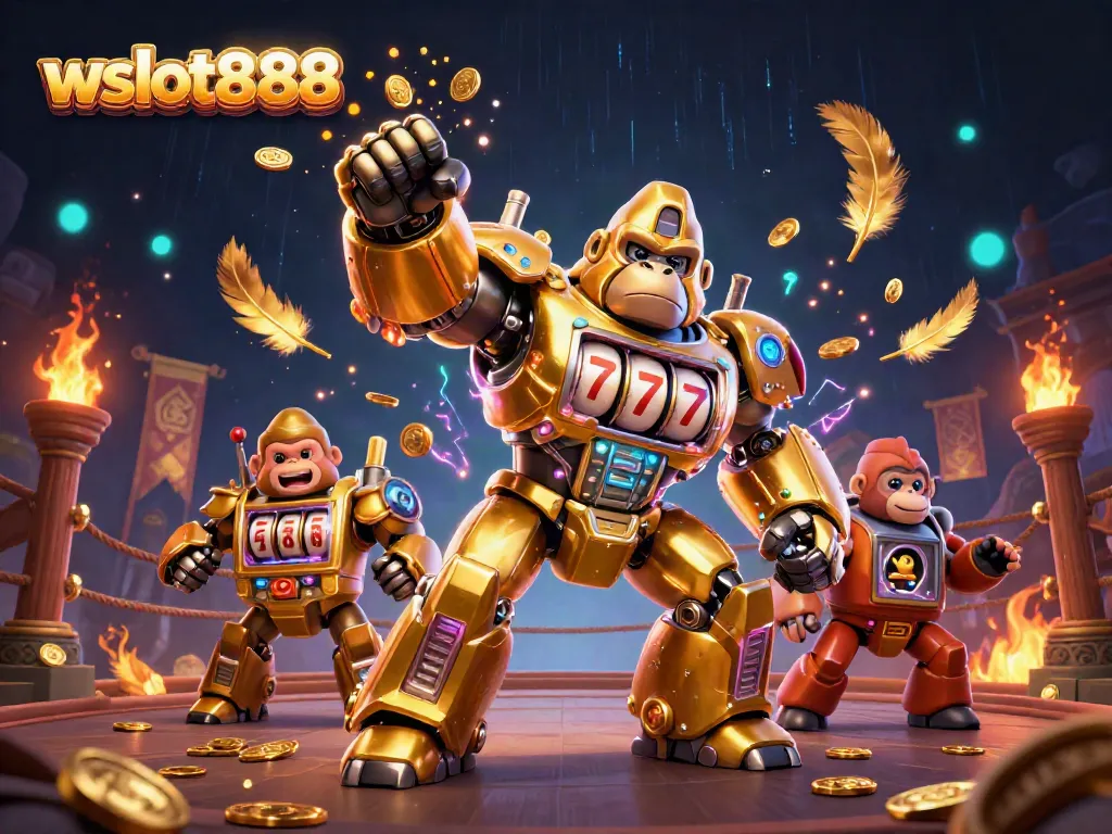 Slot gacor wslot888 dengan gorila emas dan elemen kasino yang dinamis.