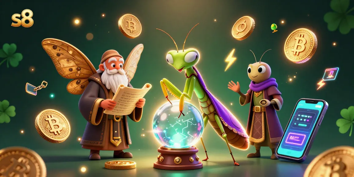 Engage with the magical world of s8, where fortune-telling meets crypto gaming amidst 3D illustrations.