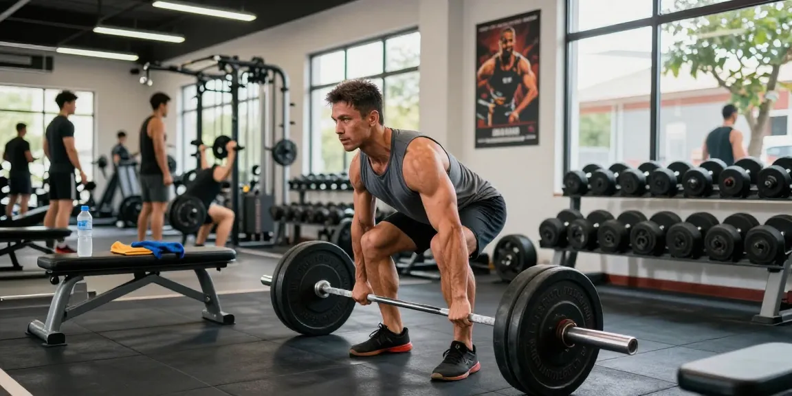 Bodybuilder beim Training im Steroidshop, starke Leistung mit Gewichten in modernem Fitnessstudio.
