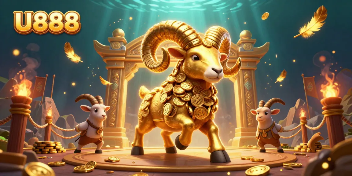 Experience U888's thrilling gaming adventure with golden ram charging at a glorious gate.