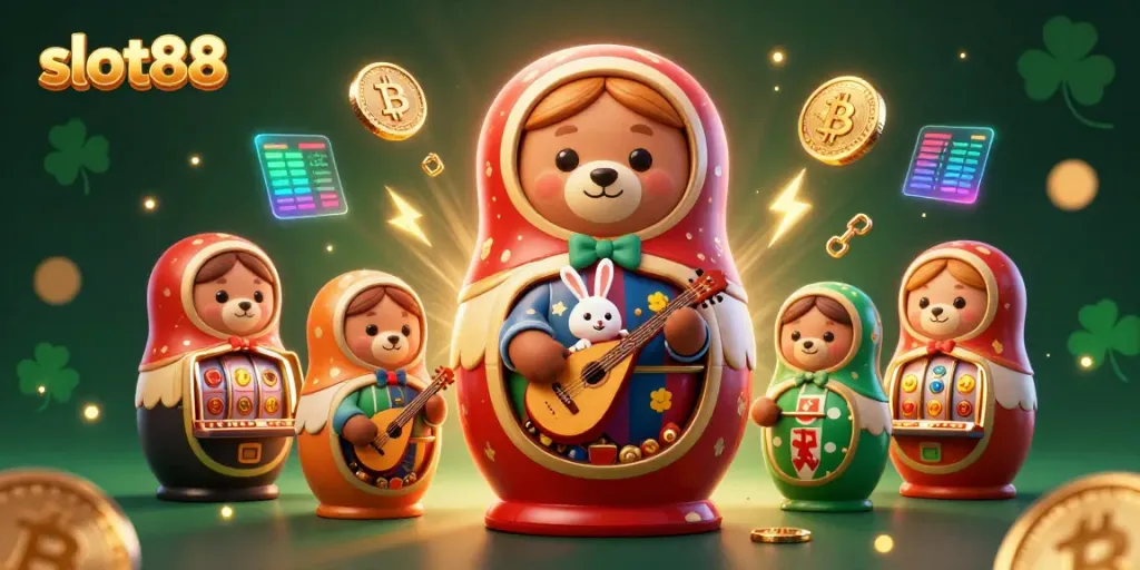 Experience vibrant slot88 excitement with colorful characters and dynamic casino elements in a 3D scene.