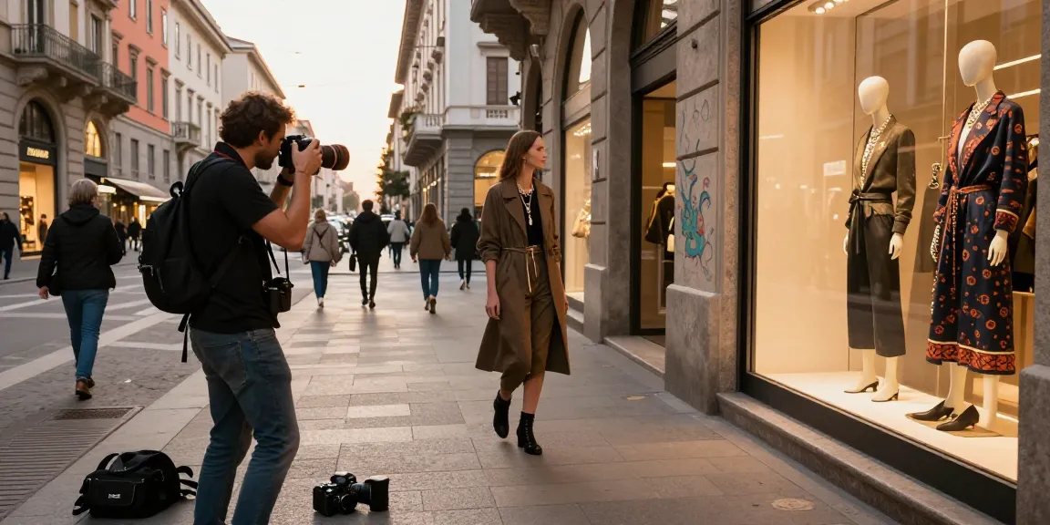 Fotografo Milano ritrae moda e gioielli in un vivace ambiente urbano.