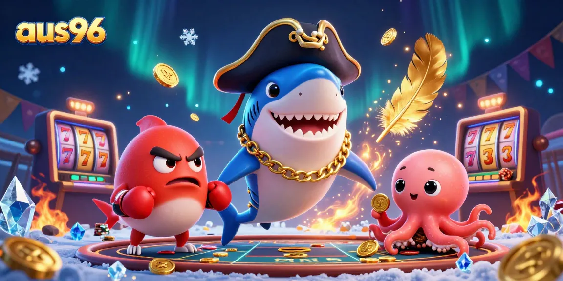 Play exciting games at aus96 with thrilling characters amidst a bustling casino environment.
