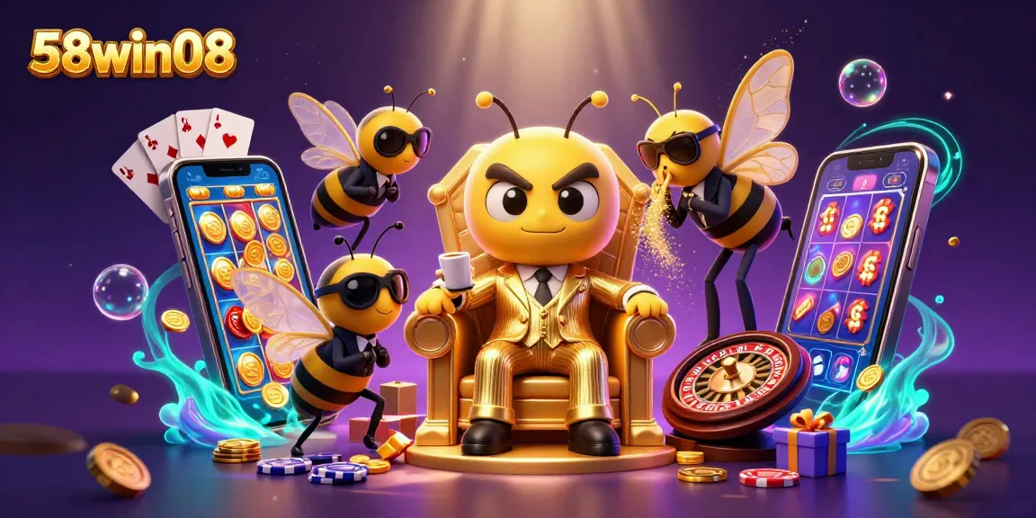 Experience thrilling gameplay with 58win08 in this vibrant casino illustration featuring a buzzing bumblebee boss.