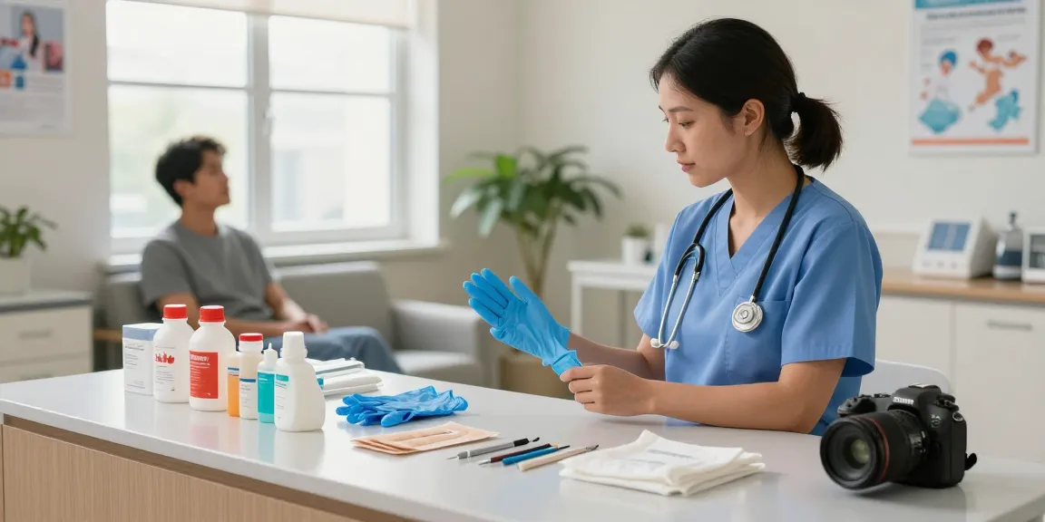 Reviewing medical supplies from Canada in a warm hospital room with healthcare professional assisting patient.