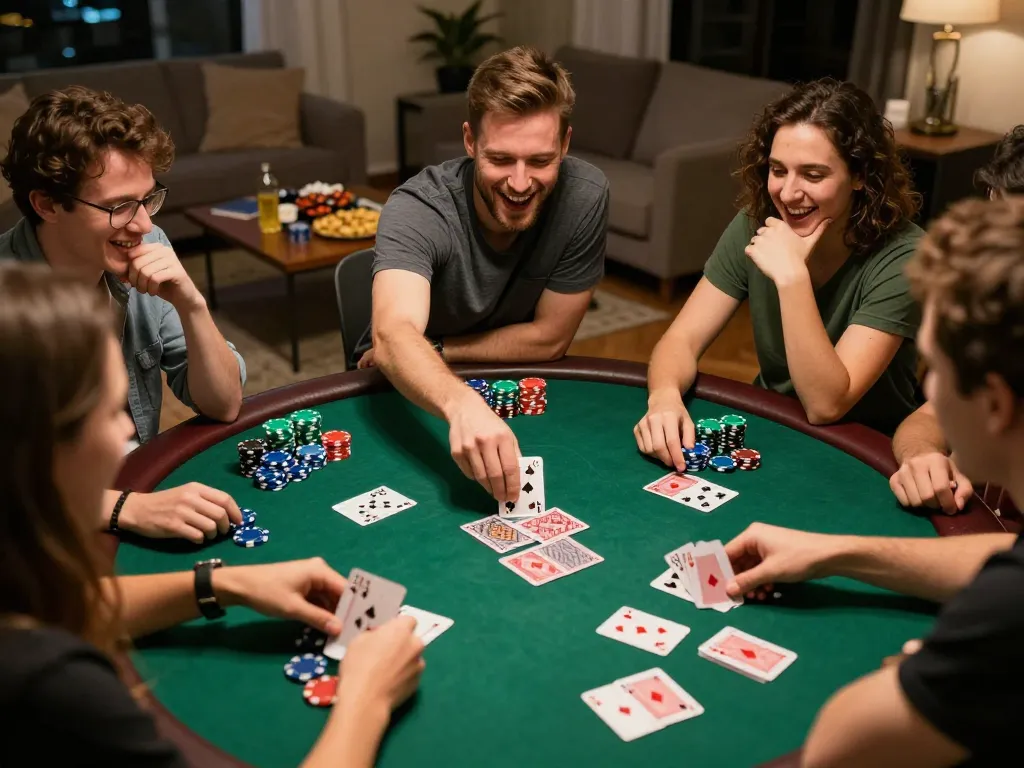 Players at a poker night enjoying thrilling gameplay on UU88 platform with chips and cards visible.
