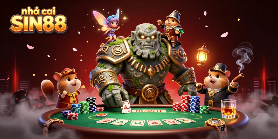 Experience the excitement with nhà cái SIN88, blending game elements with magical characters in a vibrant casino scene.