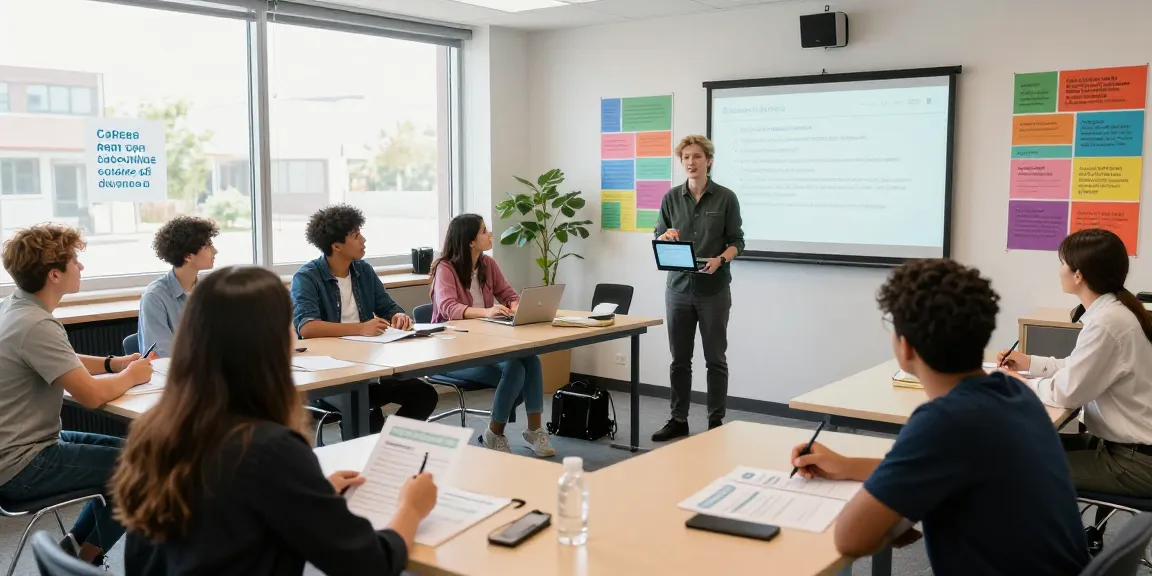 Engaged students learning about degree apprenticeships in a modern classroom