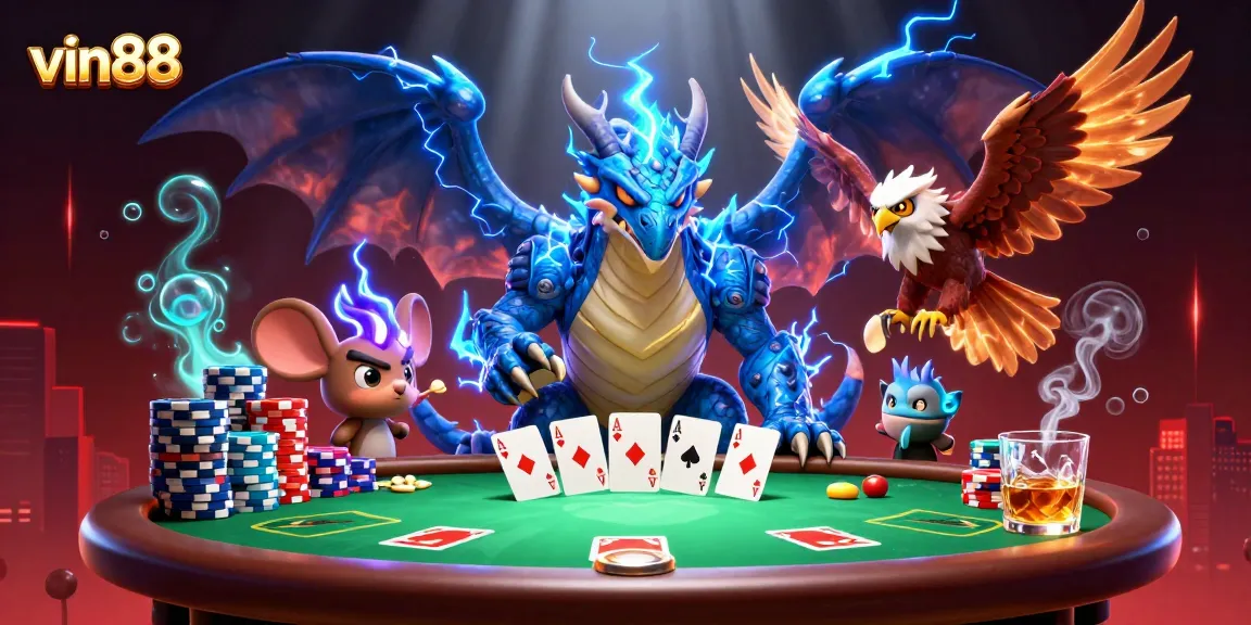 Experience epic wins at vin88 as powerful characters engage in dynamic poker action with vibrant decorations.